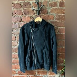 IKKS BLACK SWEATSHIRT FABRIC BIKER-STYLE CARDIGAN